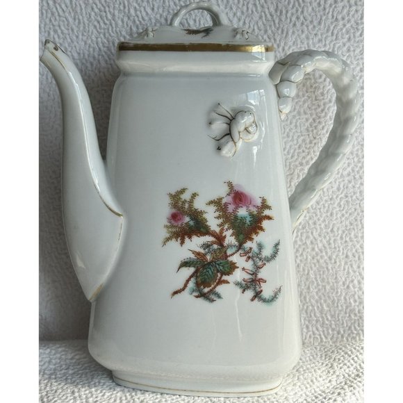 Antique 1876-1886 Coffee Pot From Haviland Limoges Moss Rose & Scottish Thistle